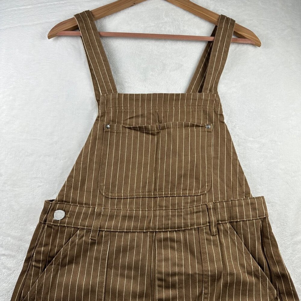 WeWoreWhat Brown Pinstripe Cut-Off Overall Shorts NWT Size M - Picture 3 of 11
